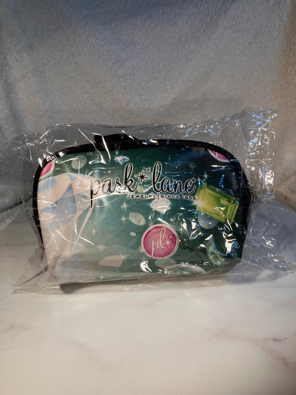 Park Lane Teal and Pink Jewel Print Cosmetic Bag